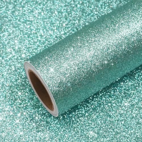 VEELIKE Papier Peint Teal Pailleté Papier Peint Paillette Bleu Sarcelle Papiers Peints Bleu Teal Brillant Tissu Pailleté Pour Murs Salon Chambre Décoration de Fête Placard Tiroir Amovible 40cmx300cm