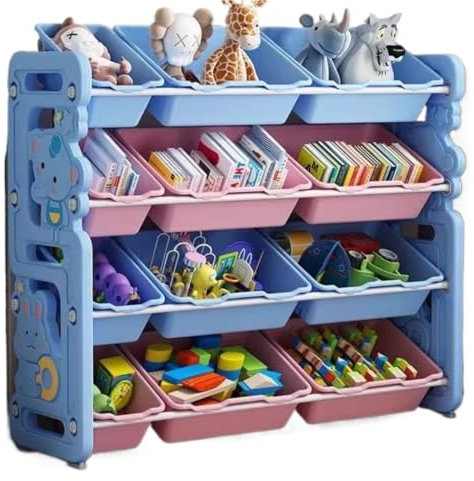 Spielzeugregal Kinderzimmer 4-stöckiger Spielzeug-Organizer Mit Herausnehmbaren 8 Großen Und 4 Kleinen Aufbewahrungsbehältern, Spielzeugkiste Aus Kunststoff Für Das Wohnzimmer Spielzeug Aufbewahrung R