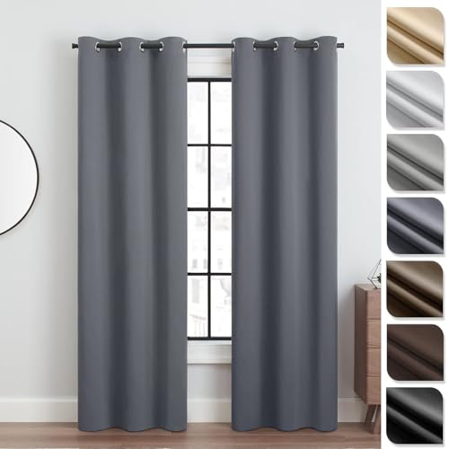 WUXXIANG Pencil Pleat Blackout Curtains 88 x 110 cm(W x H) Thermal Insulated Energy Saving, Blackout Curtains Pencil Pleat Curtains, with Blackout Lining, for Windows and Doors, Grey