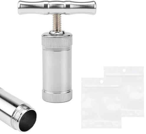 FSWWSF Prensa de Polen de Aluminio Prensa Polen Tipo T Molde de Forma Preprensa Para Hierbas, Especias, Pimienta | Duradera para hierbas, especias, con 2 bolsas selladas (10 x 13 cm)