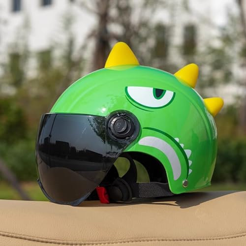 QJWMatic Kinder-Motorradhelm mit Visier, süßer Jungen- und Mädchen-Halbhelm, offener Helm, Street-Retro-Cartoon, 3/4-Helm, Cruiser, ATV, Roller, Moped-Helm D,49-54CM