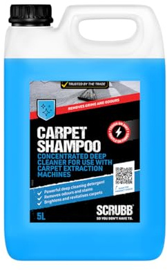 SCRUBB Carpet Shampoo, Deep Cleaning Detergent, Deodouriser and Stain Remover, Brightens Carpets, Rugs & Upholstery, 5Ltr