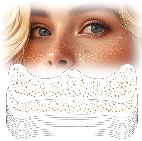 10 pièces Tatouages en Paillettes Pour Visage,Glitter Freckles Doré,Tatouage Visage Taches de Rousseur Pailletées Impermeable,Taches de Rousseur Tatouages Temporaires pour Femmes-QBT019
