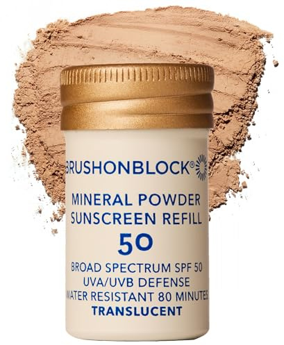 Brush On Block Mineral Sunscreen Powder Refill, Natural Broad-Spectrum SPF 50, Safe for Sensitive Skin, UVA UVB Face Protection, Reef Friendly (Translucent - Refill)