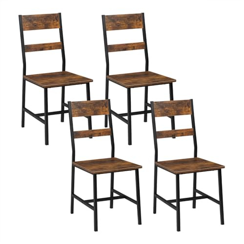 Klihome Set 4 Sedie da Pranzo con Schienale, Struttura Metallo e Legno, Design Ergonomico per Cucina/Soggiorno/Balcone, Stile Industriale, Marrone Rustico, K0029EZS-4