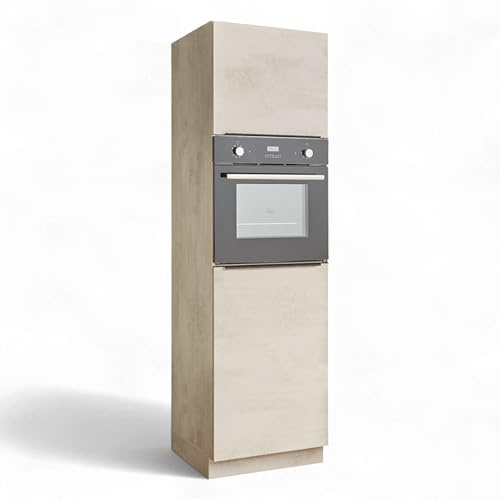 SANIBEL Einbauschrank für Kühlschrank und Backofen in Chromix Weiß | 60 x 210 x 58 cm (B/H/T), Hochschrank für die Küche, 1 Tür, viel Stauraum, geräumig, Küchenschrank