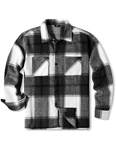 COOFANDY flanellskjorta män rutig långärmad skjorta ledig button down fritidsskjorta vinterskjortor med bröstficka, svart, M