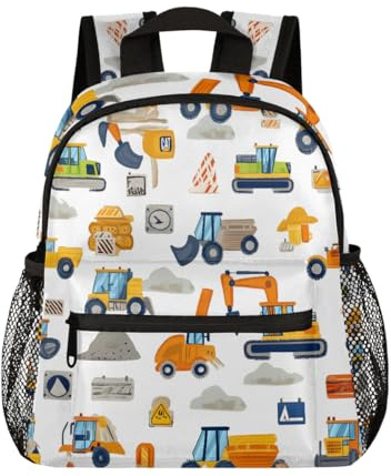 Mexpekil Mochila infantil con estampado de excavadoras y tractor para niños y niñas, mini mochila escolar para preescolar y jardín de infantes, mochila de viaje, Multicolor