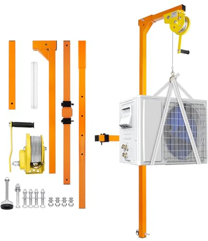 Outil de levage pour climatiseur, capacité de charge de 181,4 kg, hauteur de levage de 15,2 m, support de grue pour installation de climatiseur extérieur, treuils manuels, orange