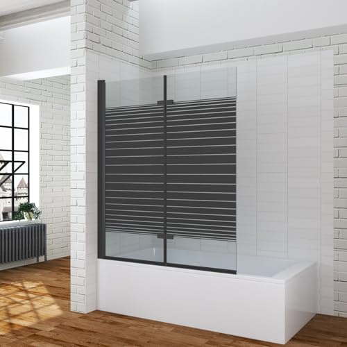 Duschwand für Badewanne ohne bohren zum kleben 120x140 cm 2 Teilig schwarz Badewannenaufsatz Dusche Glas faltbar klappbar Klebemontage schwenkbar 5 mm Sicherheitsglas klar ESG NANO Beschichtung