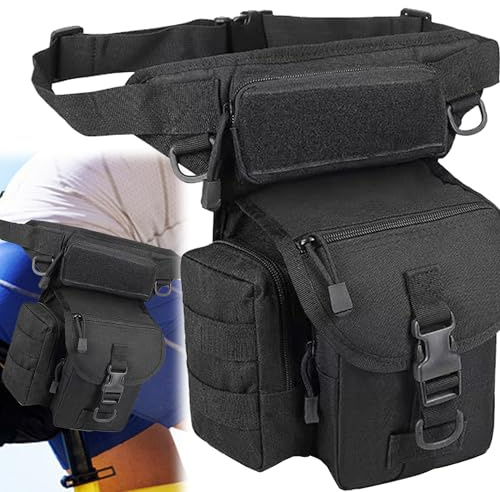 MINGZE Drop Leg Bag, Motorcycle Leg Bag with LegStrap for Men Women, Multifunctional Waist Pack with Removable Leg Straps, Expandable Storage Tactical HipBag for Cycling, Riding, Running
