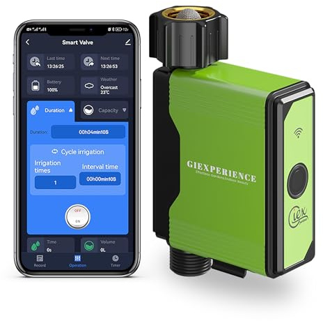 Timer di irrigazione da giardino intelligente Bluetooth con misuratore di flusso a turbina integrato, fino a 10 programmi impostabili, compatibile con le app Tuya Smart e Smart Life