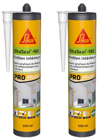 SIKA - Mastic acrylique - SikaSeal-188 Finition Intérieure blanc - Joint statique de finition et calfeutrement - Usage intérieur - Sans odeur - 300 ml (Lot de 2)