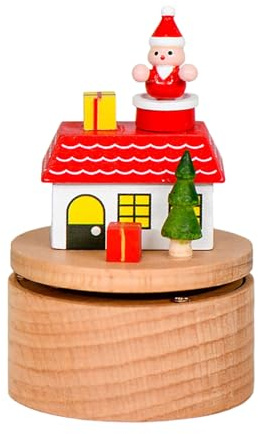 ZwaitL Scatole musicali girevoli in legno fatte a mano Decorazioni natalizie Babbo Natale mulini a vento albero di Natale regalo di compleanno festival Dio della ricchezza scatole musicali