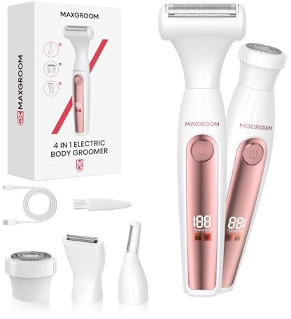 Rasoir Électrique Femme 4 en 1, Tondeuse Maillot Haute Précision, Rechargeable USB-C, Étanche IPX6, Kit Rasage Multifonction pour Visage, Sourcils, Corps et Bikini, Sans Fil & Doux pour la Peau