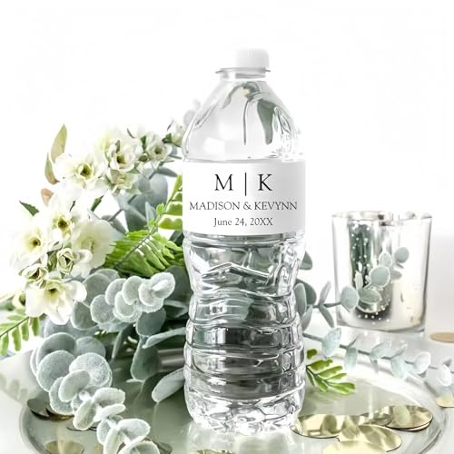 Etichette Personalizzate per Bottiglie D'acqua perMatrimoni, Etichette Adesive Personalizzate per Bottiglie D'acqua per Compleanni E Anniversari, Design Impermeabile 8 X 2 Pollici(30cs)