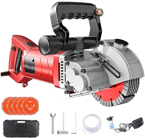 Electric Wall Chaser Grooving Machine, 5500W with 5 Saw Blades, 6500R/min, 42mm Cutting Depth, 90° Rotating Groove for Concrete, Granite, Marble