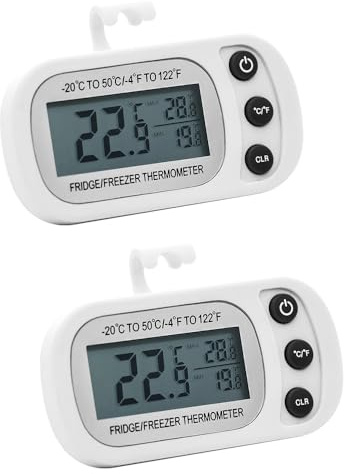 SGZIOO Fridge Temperature Thermometer, 2 PCS Digital Freezer Thermometer with LCD Display, °C/°F Function, 3 Placement Choices for Refrigerator, Freezer, Bedroom, Office, Cellar