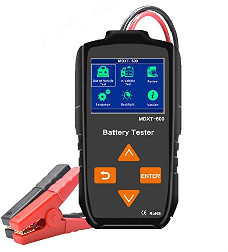 Probador de batería, MDXT600 Probador de batería de automóviles 12V probadores de carga con colorido LCD Pantalla 40-2000 Cca Sistema de carga y arruinamiento del alternador