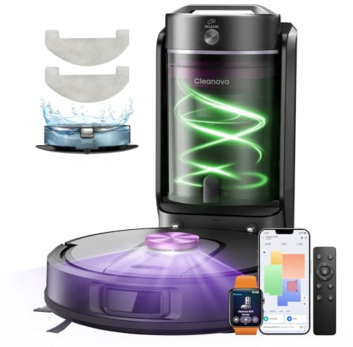 Vexilar W15 Robot Aspirador y Fregasuelos 10000Pa, Aspiradora Robot con 5 Mapa Inteligente,Sistema de Navegación Láser, Autonomía 180Min, 4L Base Autovaciado sin Bolsa, para Suelos/Alfombras/Partícula