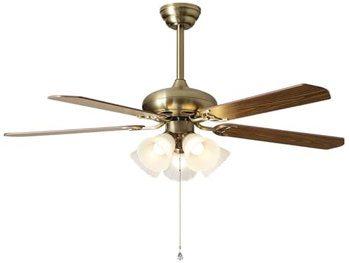 Modern Retro American Ceiling Fan with Integrated Lights - Reversible Propeller Design, Simple Glass Shade for Stylish Home Lighting and Comfort.