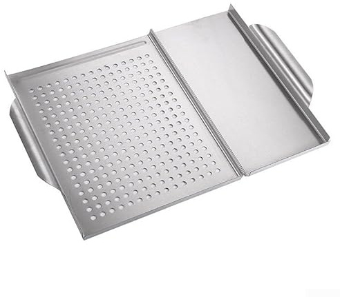 Vassoio per barbecue in acciaio inox, 45 x 30,7 cm, quadrato per cucinare all'aperto, vassoio 2 in 1 per grigliare carne, verdure