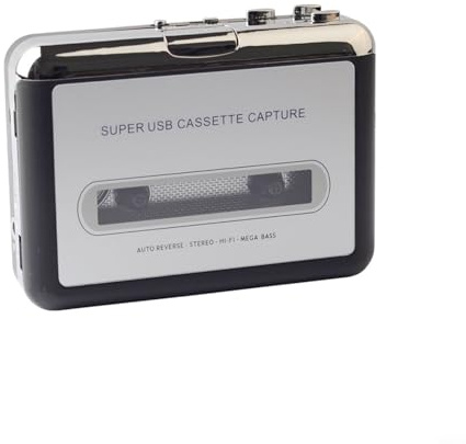 Tidgel Convertisseur cassette vers MP3, lecteur de cassettes portable avec inverseur automatique et numériseur USB, son stéréo pour anciennes cassettes, argent