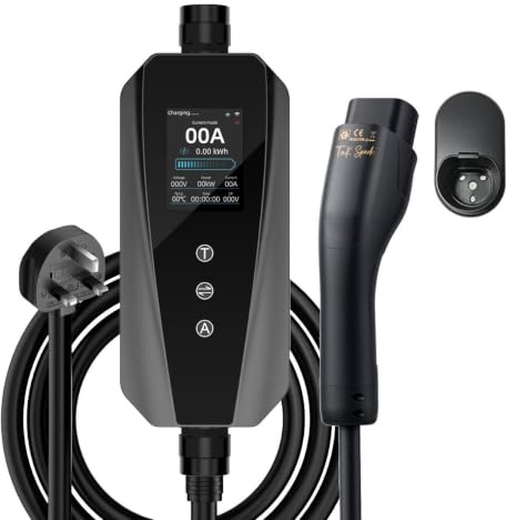 Portable EV Charger Type 2 to 3 Pin Plug, 3kW 13A Adjustable (6A/8A/10A/13A), 7m Charging Cable, IP65 Waterproof Electric Vehicle Charger for EV & Plug-in Hybrid Cars