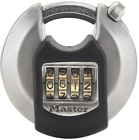 MASTER LOCK Heavy Duty Circular Combination Padlock, Security level 8/10, Combination, Outdoor, Stainless Steel, Weatherproof, Silver/Black