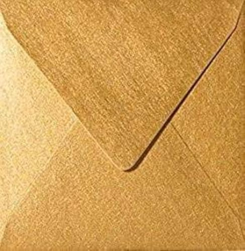 Paper24 25 Quadratische Briefumschläge (100g), Gold 155 x 155 mm 15,5 x 15,5 cm mit Dreieckslasche für Hochzeitskarten im Format 148x148 mm (Gold) Weihnachtsumschläge