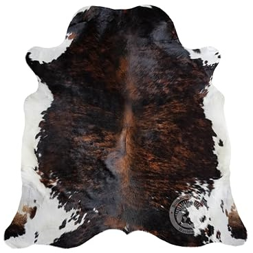 Sunshine Cowhides 100% Genuine Dark Brindel White Belly Cowhide Rug - Modern Style Animal Skin Rug & Floor Carpet for Living Room, Bedroom, Kitchen & More - Large (6x7-8ft)