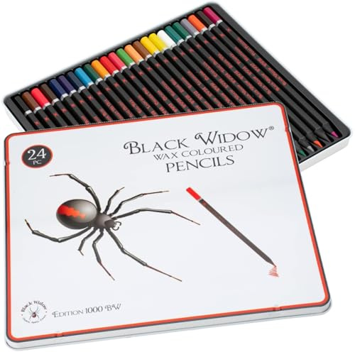 BLACK WIDOW Buntstifte Farbige Bleistifte für Erwachsene, das beste Farbbleistift Set für Erwachsenen Malbücher, Top Qualität 24 Stück Schwarzholz Zeichnen Kit zur Verwendung in ihre