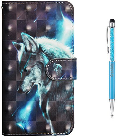 Grandoin Galaxy A6 Plus 2018 Hülle, Handyhülle im Brieftasche-Stil für Samsung Galaxy A6 Plus 2018 Handytasche PU Leder Flip Cover 3D Bunte Muster Book Case (Wolf)