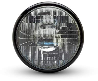 Motorrad 7.7 Scheinwerfer Glanz Schwarz 12V 55W für Cafe Racer & Scrambler - Schale