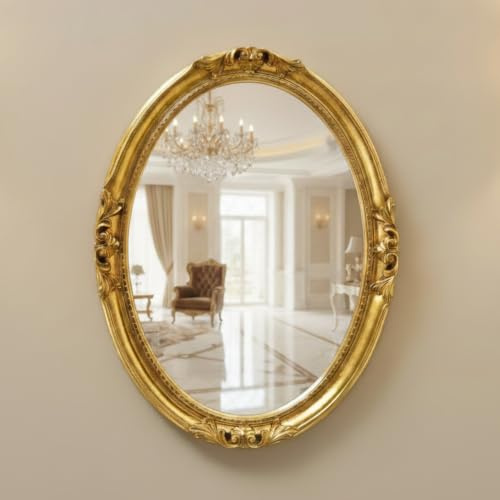 MO.WA Oval accent väggspegel klassisk fransk stil handgjord med guldblad. Storlek cm. 63 x 83 Tillverkad i Italien