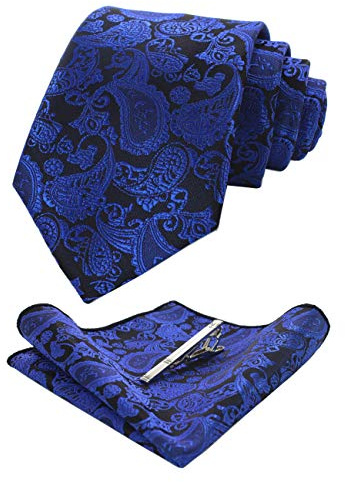 JEMYGINS Graziös Paisley Elegant Herren Krawatte und Einstecktuch mit krawattenklammer Sets