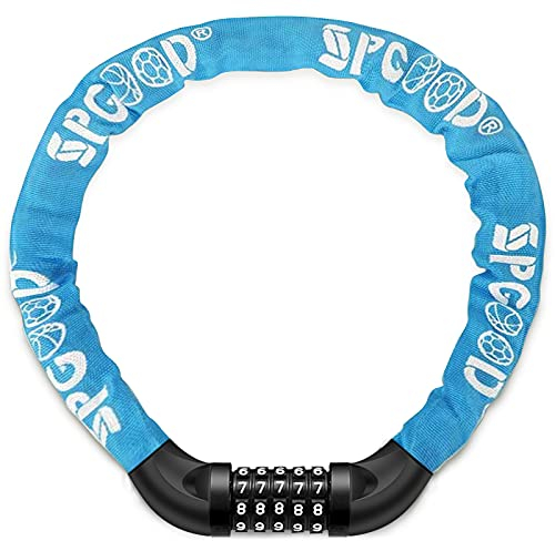 SPGOOD Fahrradschloss (14 Farben) mit Zahlen und hoher Sicherheitsstufe, Fahrrad KettenSchloss, Zahlen Code Kombination Schloss, gehärtete Stahlkettenglieder (Blau)