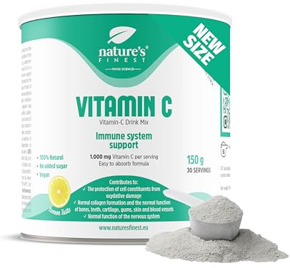 Nature’s Finest by Nutrisslim Vitamin C Powder - High Dose Ascorbic Acid 1000 mg - Immune System Booster for Adults - Natural Vegan Supplement - Lemon Flavour, 150 g