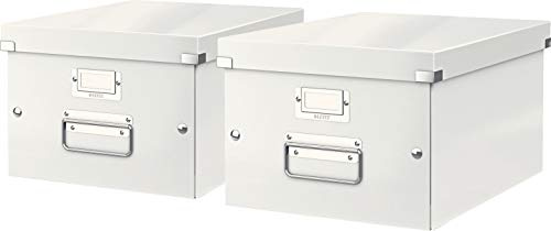 Leitz, Mittelgroße Aufbewahrungs- und Transportbox, Mit Deckel, Für A4, Click & Store (Weiß, Mittel | 2er Pack)