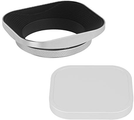 Haoge LH-EW2 49mm Metall Rechteckig Einschrauben Sonnenblende Gegenlichtblende mit Kappe für 49mm Canon Nikon Leica Leitz Zeiss Voigtländer Fujifilm Kamera Objektiv mit 49mm Filtergewinde Silber