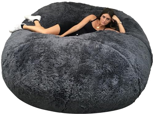 bananair - Pouf Poltrona a Sacco Gigante in Pelliccia Sintetica - Ultra Morbido e Confortevole - Fodera Lavabile - Imbottitura in Schiuma, Qualità Premium - Bean Bag XXL (200 cm, Grigio)