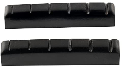 Musiclily Pro Harnstoffharz Plastik 44mm LP Style Sattel Schwarz 2 Stück | Flacher Boden, Vorgekerbt, für 6-Saiter LP E-Gitarre