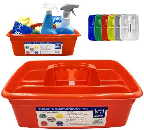 Cleaning Caddy With Handle Cleaners Caddy Organiser Carry Baskets For Cleaning Products (Red)