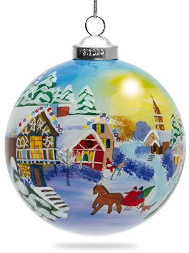 SIKORA K08-47 Winterlandschaft Glaskugel Weihnachtskugel Innenglasmalerei D: 7,5 cm