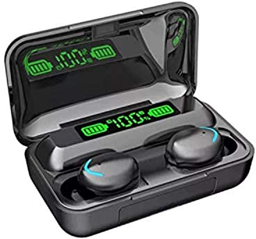 F9 True Wireless Earbud with Power Bank with Bluetooth Version 5. 1 Earbuds Portable case Charging, Sport Design, Built in Microphone (Black)