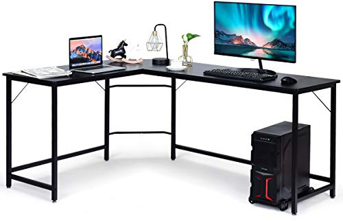 Giantex Hörnskrivbord, L-format datorbord, skrivbord, PC-bord, datorskrivbord, vinkelskrivbord, kontorsbord, hörnbord med CPU-stativ för arbetsrum (svart)