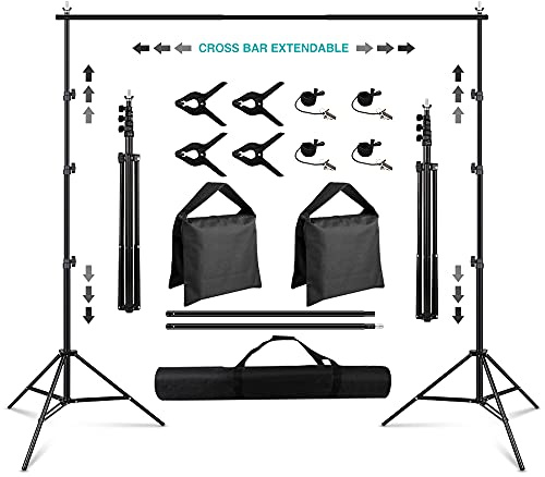 Backdrop Stand 8.5×10ft, SEDGEWIN Einstellbare Fotografie Hintergrund Unterstützung System Kit für Foto Video Studio Bildschirm mit Tragetasche, Frühling Klemmen Hintergrund Musselin Clip Halter