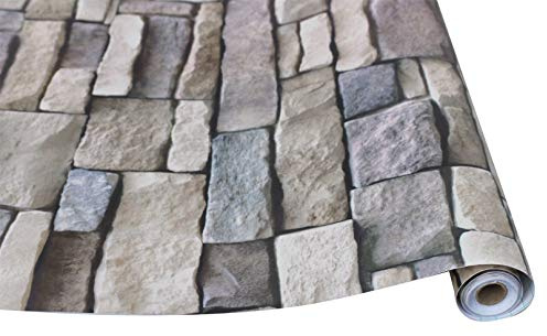 APPIOK Peel and Stick Faux Textured Stone Wall Look Removable Wallpaper for Home Decoration 17.7''x236.2''