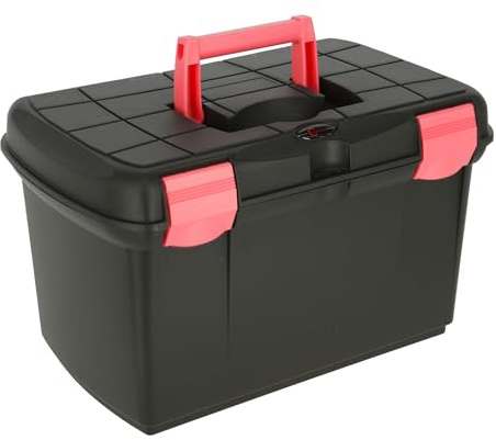 Covalliero Scatola di Pulizia Arrezzo, Nero/Fucsia, 40 x 25 x 24,5 cm, plastica, con linguette, Inserto Rimovibile e Coperchio con Alette di Chiusura