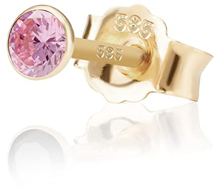 NKlaus Einzel 3,5mm 585 Gelb Gold 14 K Ohrstecker Drittohrstecker, Ersatzohrstecker Einzelohrstecker Zirkon Amethyst Butterfly Verschluss Damen Mädchen